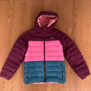 Patagonia Kids Colorblock Puffer Jacket - Maroon, Pink, and Teal